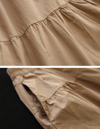 Rustic Prairie Style High-Waist Tiered Cotton Linen Skirt