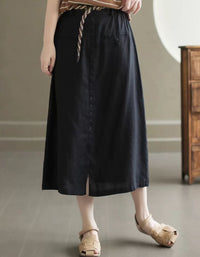 Sand-washed Front Slits Summer Linen Skirt
