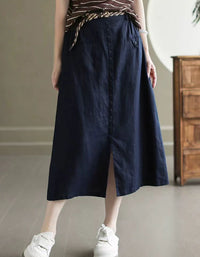 Sand-washed Front Slits Summer Linen Skirt