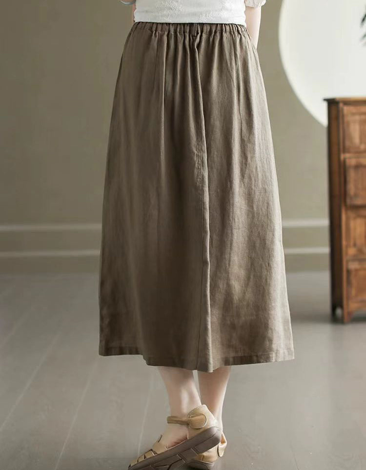 Sand-washed Front Slits Summer Linen Skirt