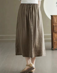Sand-washed Front Slits Summer Linen Skirt