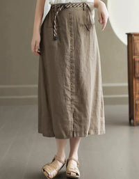 Sand-washed Front Slits Summer Linen Skirt
