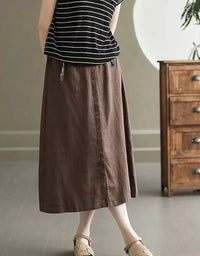 Sand-washed Front Slits Summer Linen Skirt
