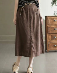 Sand-washed Front Slits Summer Linen Skirt
