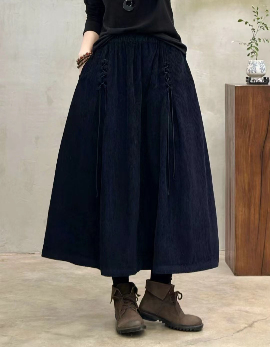 Side Tie Autumn Women's Corduroy Loose Skirt