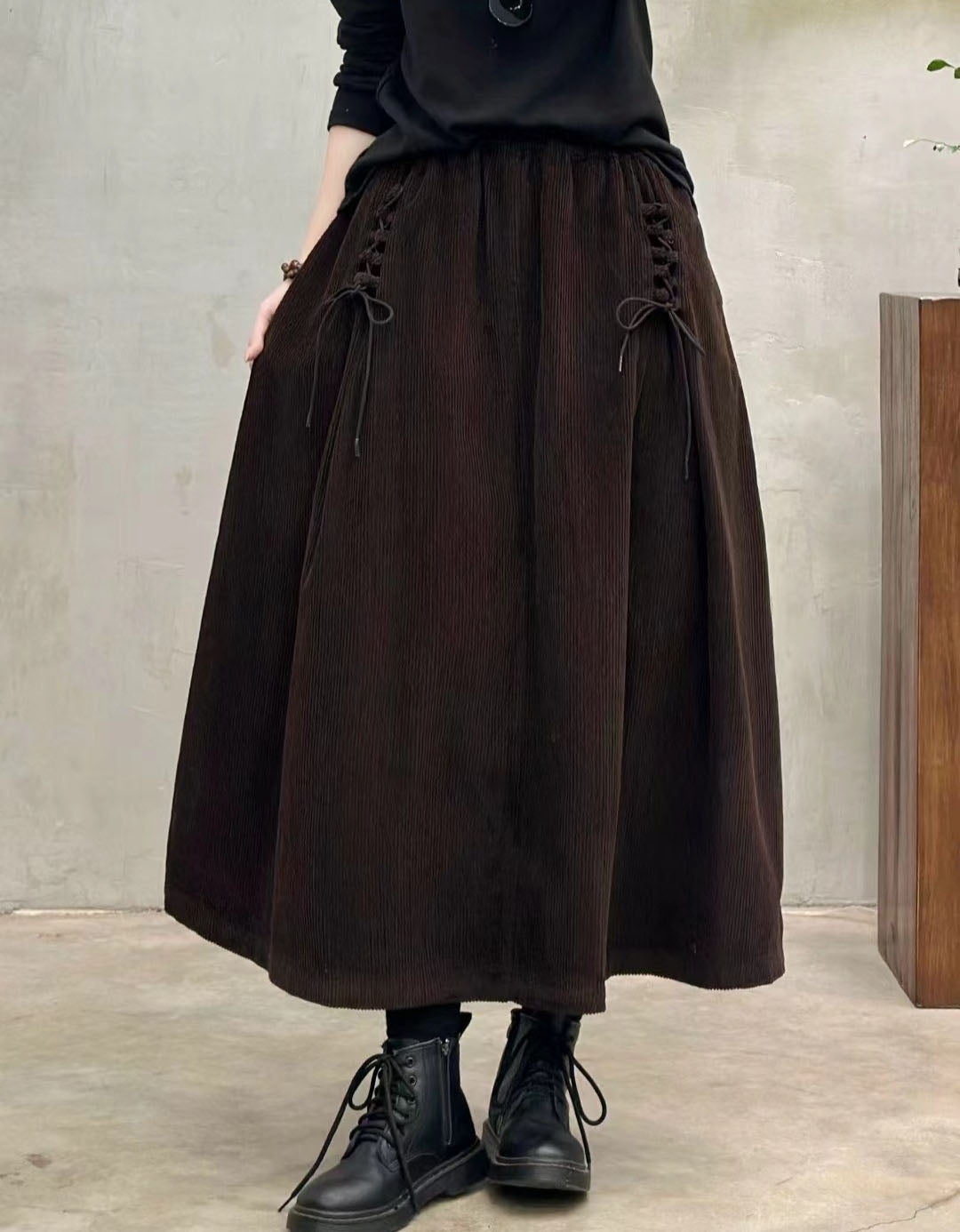 Side Tie Autumn Women's Corduroy Loose Skirt