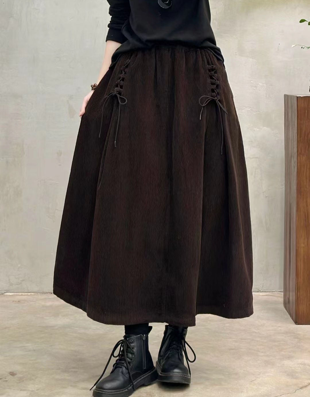 Side Tie Autumn Women's Corduroy Loose Skirt