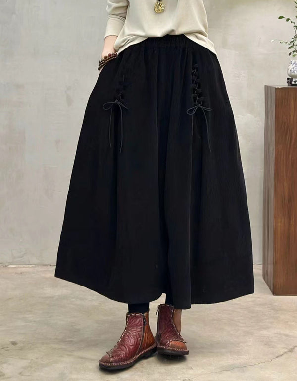 Side Tie Autumn Women's Corduroy Loose Skirt
