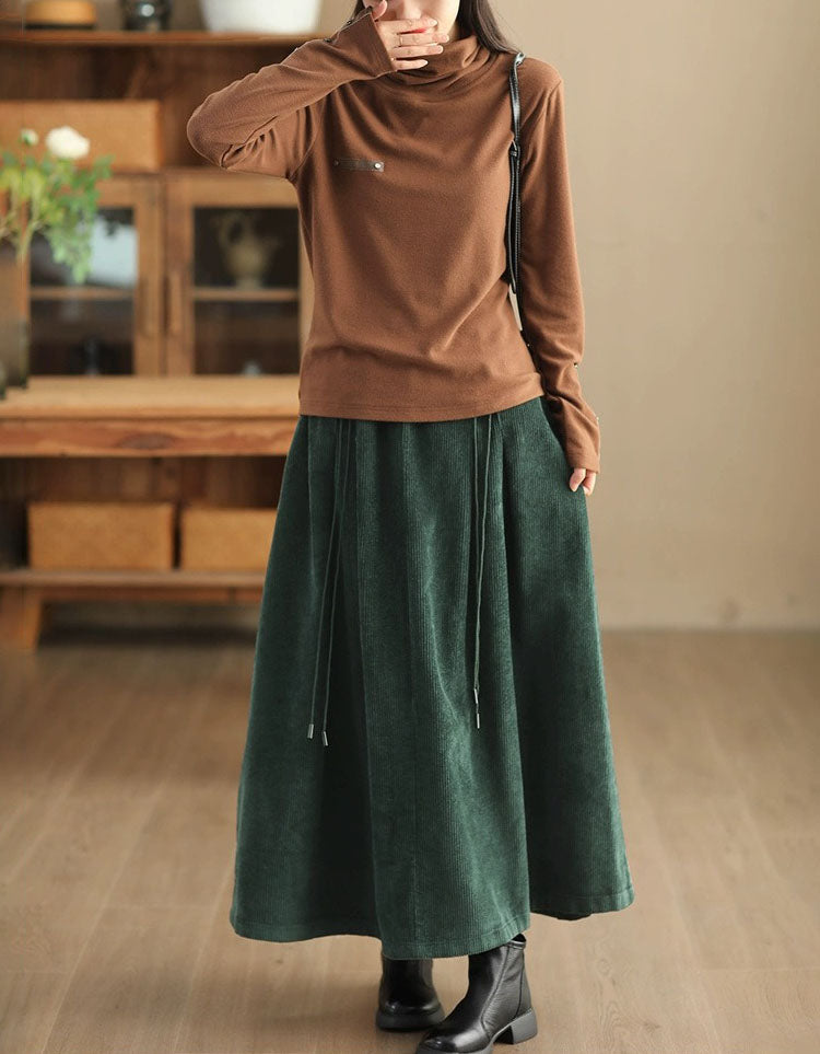 Side Tie Loose Casual Women's Corduroy Skirt