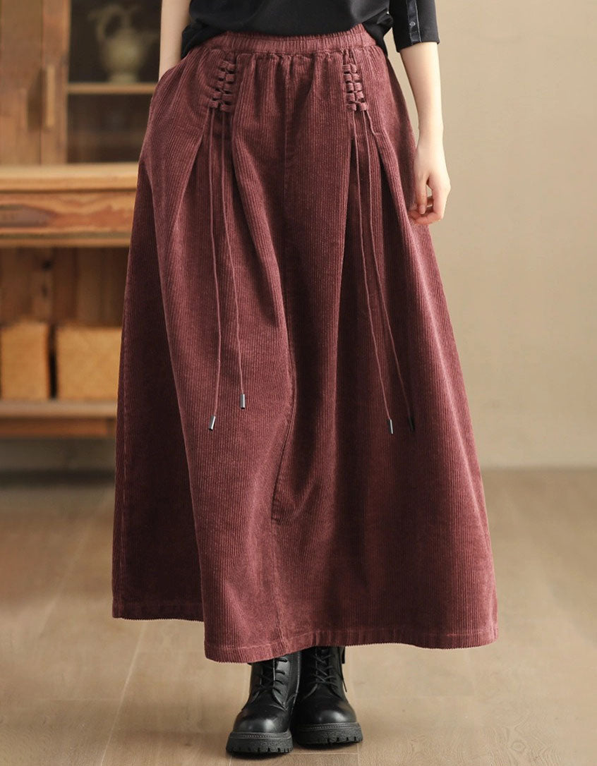 Side Tie Loose Casual Women's Corduroy Skirt