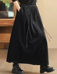 Side Tie Loose Casual Women's Corduroy Skirt