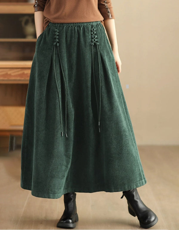 Side Tie Loose Casual Women's Corduroy Skirt