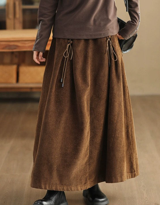 Side Tie Loose Casual Women's Corduroy Skirt