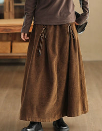 Side Tie Loose Casual Women's Corduroy Skirt