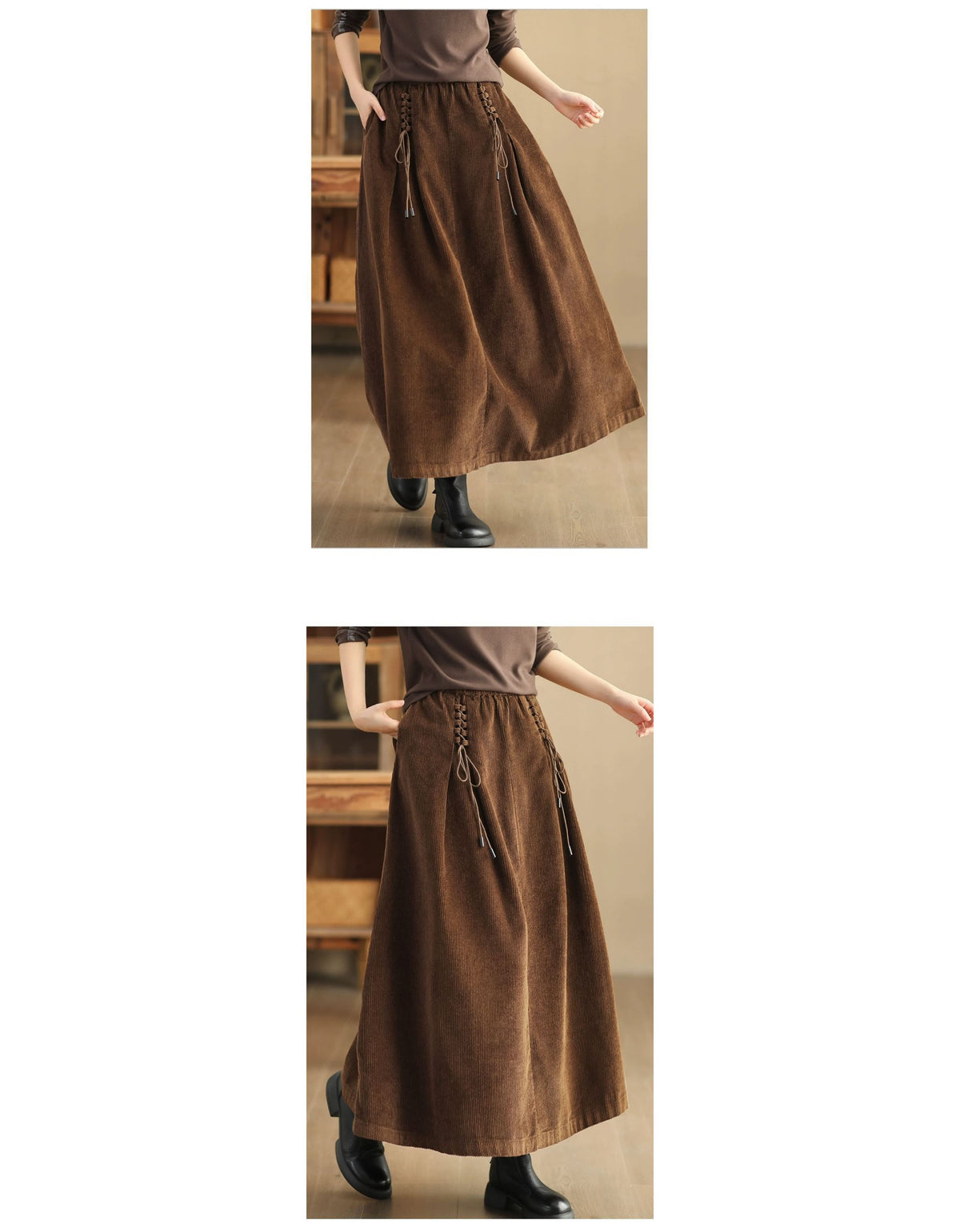 Side Tie Loose Casual Women's Corduroy Skirt