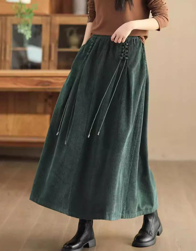 Side Tie Loose Casual Women's Corduroy Skirt