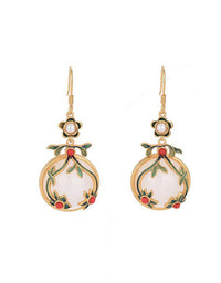 Silver Inlaid Pendant Imitation Jade Drop Earrings