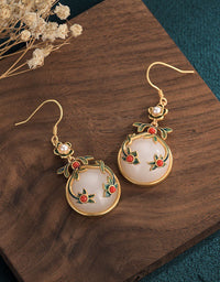 Silver Inlaid Pendant Imitation Jade Drop Earrings