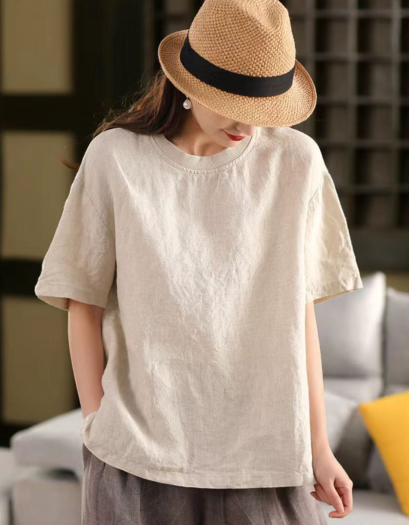 Simple Chic Loose Fit Linen T-Shirt