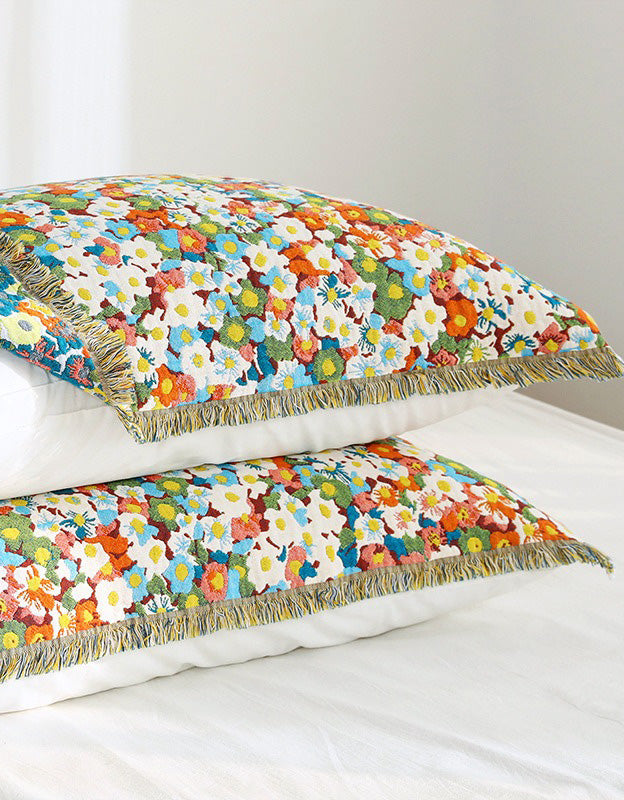 Skin-friendly Pure Cotton Tassel Floral Pillow Cover(2PCS)