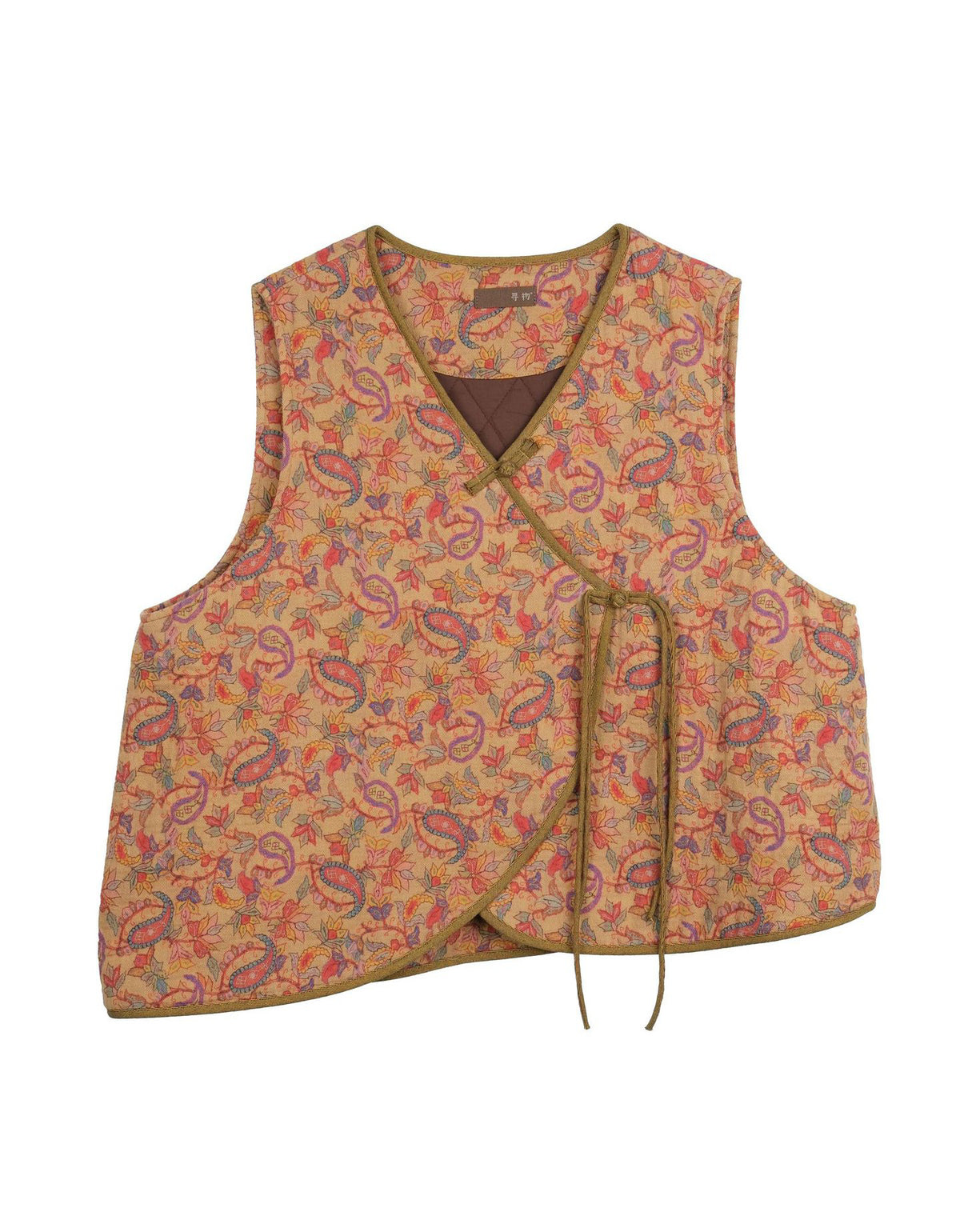 Slant-Breasted Loose Vintage Floral Cotton Vest