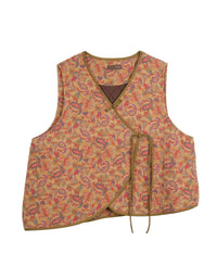 Slant-Breasted Loose Vintage Floral Cotton Vest