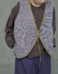 Slant-Breasted Loose Vintage Floral Cotton Vest