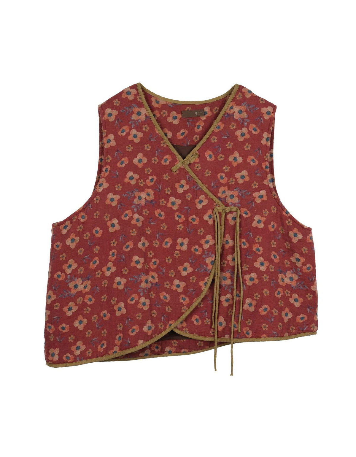 Slant-Breasted Loose Vintage Floral Cotton Vest