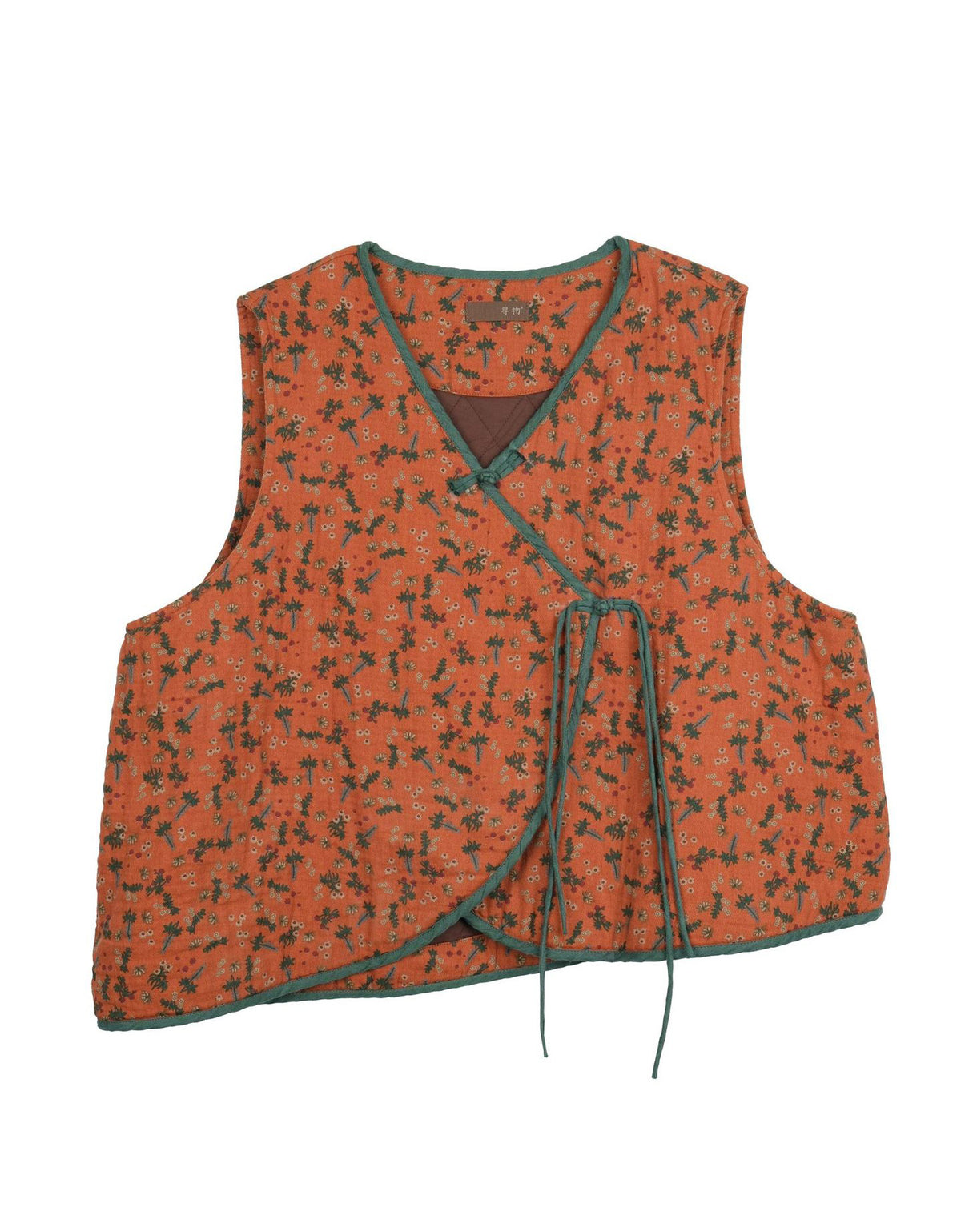 Slant-Breasted Loose Vintage Floral Cotton Vest