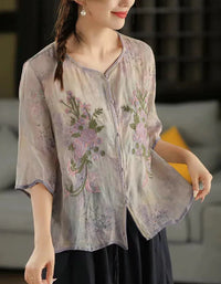 Soft Casual Floral Button-Up Linen Shirt - Islinen