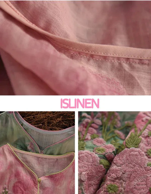 Soft Casual Floral Button-Up Linen Shirt - Islinen