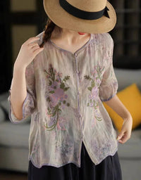 Soft Casual Floral Button-Up Linen Shirt - Islinen