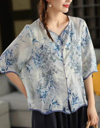 Soft Casual Floral Button-Up Linen Shirt - Islinen