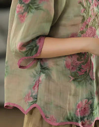 Soft Casual Floral Button-Up Linen Shirt - Islinen