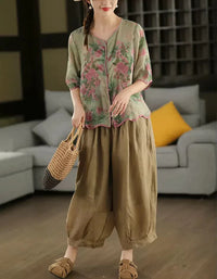 Soft Casual Floral Button-Up Linen Shirt - Islinen