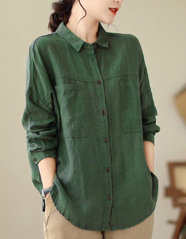 Soft Casual Loose Fit Long Sleeve Cotton Linen Shirt