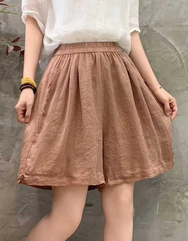 Soft Casual Wide Leg Linen Shorts