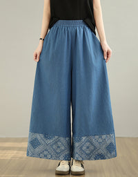 Soft Comfortable Floral Wide leg Denim Pants