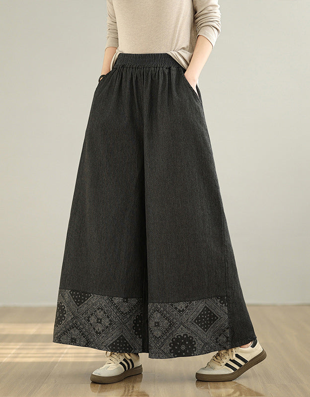 Soft Comfortable Floral Wide leg Denim Pants