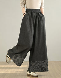 Soft Comfortable Floral Wide leg Denim Pants