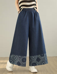 Soft Comfortable Floral Wide leg Denim Pants