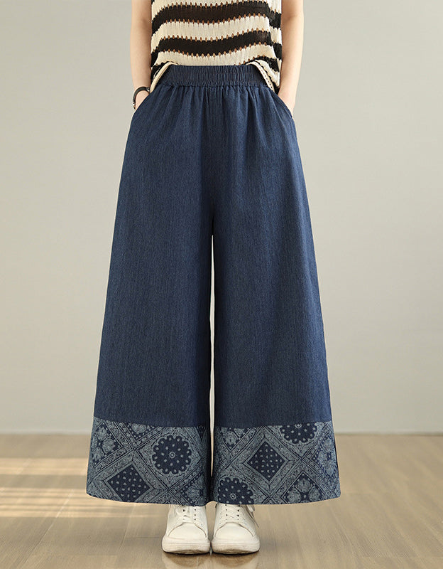 Soft Comfortable Floral Wide leg Denim Pants