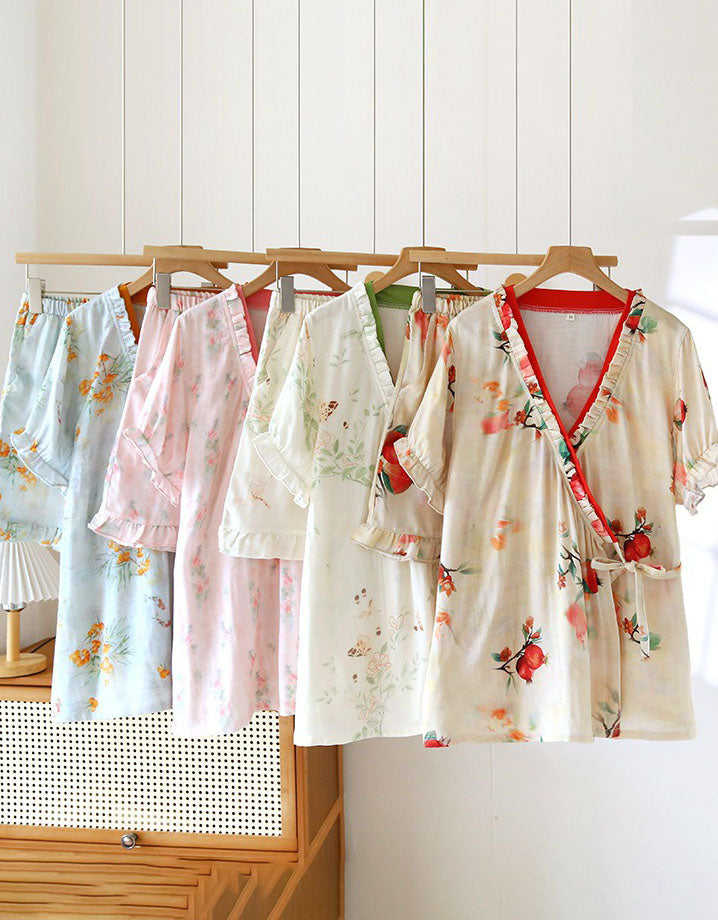 Floral Sleepwear Set for Women – Lightweight Cotton Pajamas Short Sleeve