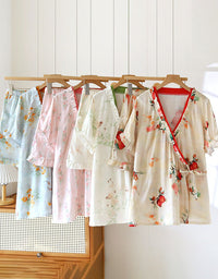 Floral Sleepwear Set for Women – Lightweight Cotton Pajamas Short Sleeve