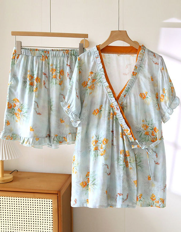Women’s Floral Pajama Set – Soft Cotton Summer Sleepwear Lounge Set
