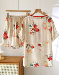 Women’s floral pajama set with soft cotton fabric and short sleeves