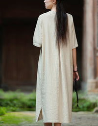 Soft Natural Look Loose Fit Cotton Linen Midi Dress