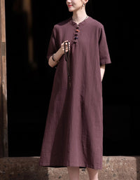 Soft Natural Look Loose Fit Cotton Linen Midi Dress