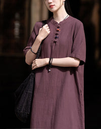 Soft Natural Look Loose Fit Cotton Linen Midi Dress