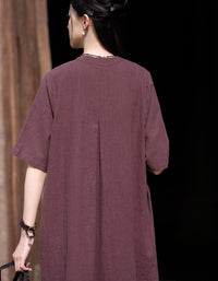 Soft Natural Look Loose Fit Cotton Linen Midi Dress